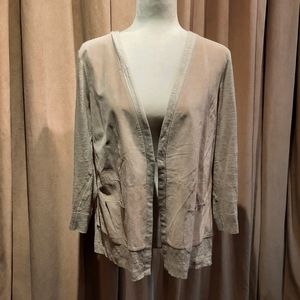 Ecru suede and linen cardigan